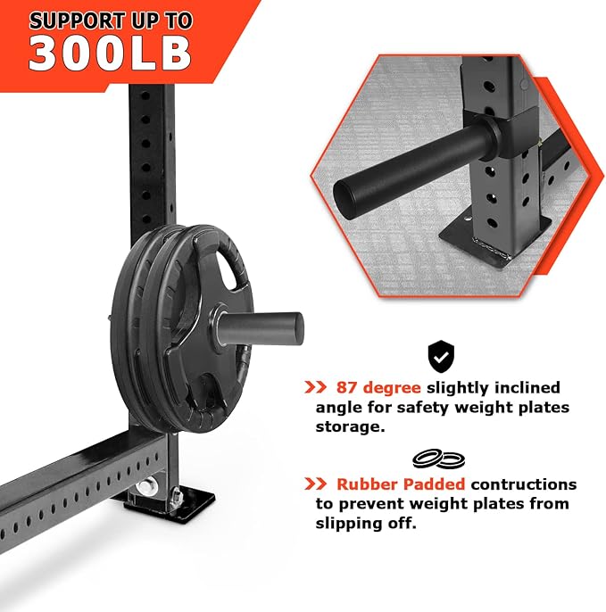 A2ZCARE Weight Plate Holder - Attachment Power Cage Rack for Power Rack - Weight Plates Storage Fit 2-inch Olympic Weight Plates (Set of 4)