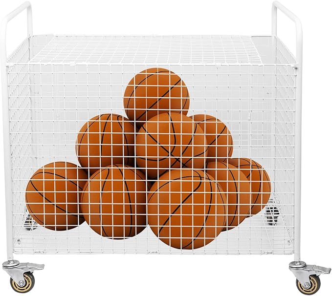 Metal Basketball Rolling Cart Sports Equipment Storage Wheel