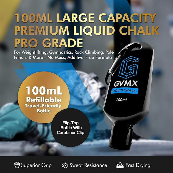 50ML/100ML/400ML Superior Grip Premium Liquid Chalk. Long Lasting Mess-Free Gym Chalk for Weightlifting, Gymnastics, Climbing. Fast Drying Refillable Gym Accessories. Package May Vary.