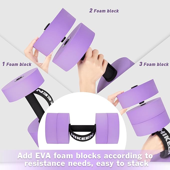 Hikeen Aquatic Exercise Dumbbells Water Dumbbell Pool Resistance Aquatic Fitness Barbells with 4 High-Density EVA Foam Pool Weights Dumbbells, for Water Aerobics Weight Loss