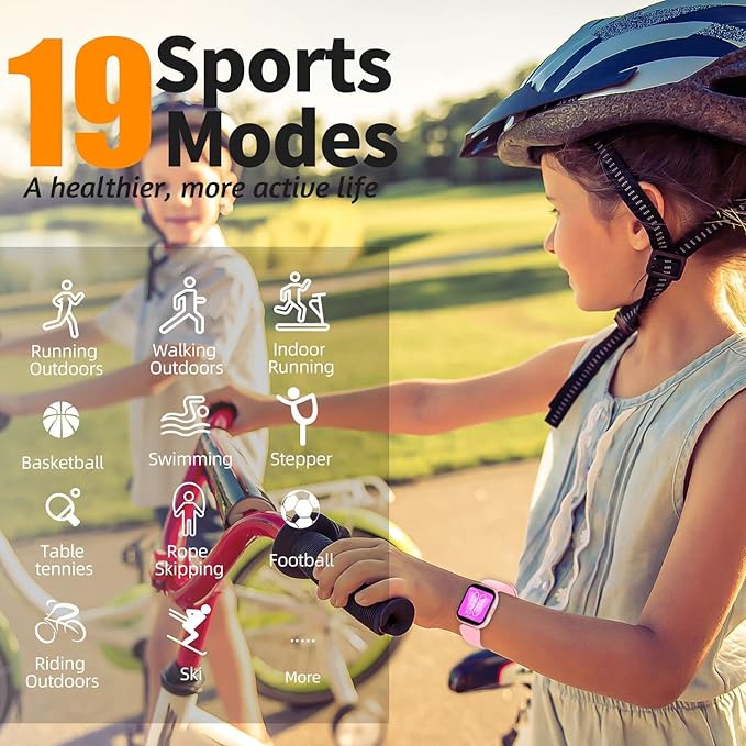 Kids Fitness Activity Tracker Watch, 1.4" DIY Watch Face IP68 Waterproof Kids Smart Watch with 19 Sport Modes, Pedometers, Sleep Tracking, Great Gift for Boys Girls Teens 6+