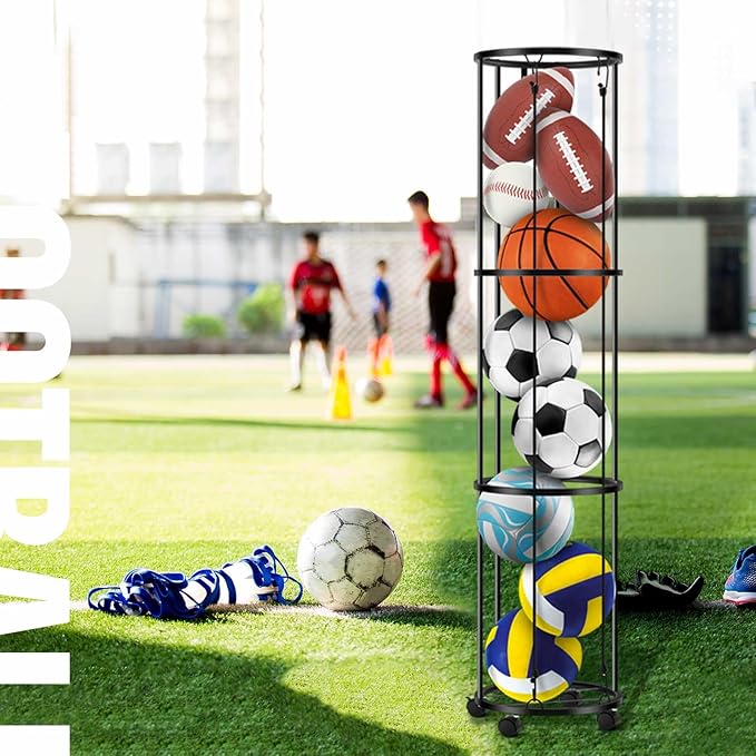3 Layer Garage Vertical Ball Rack Rolling Basketball