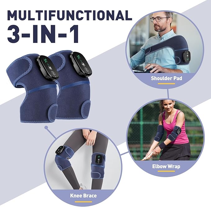 MOAJAZA Cordless Knee Massager Heated Shoulder Brace, Knee Heating Pad for Arthritis with Vibration (Pack of 2 Blue)
