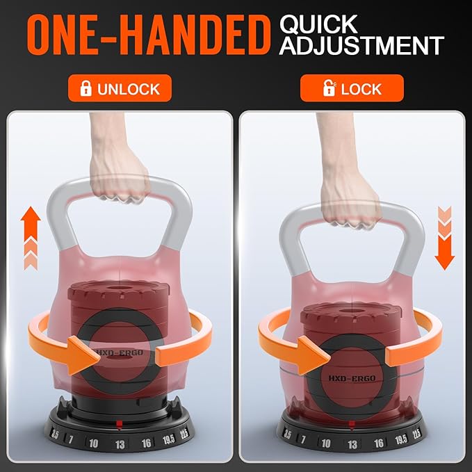 7-in-1 Adjustable Kettlebell, Quick-Adjust Kettlebell for Strength Training, 5-44 LBS Adjustable Weights for Home Gym