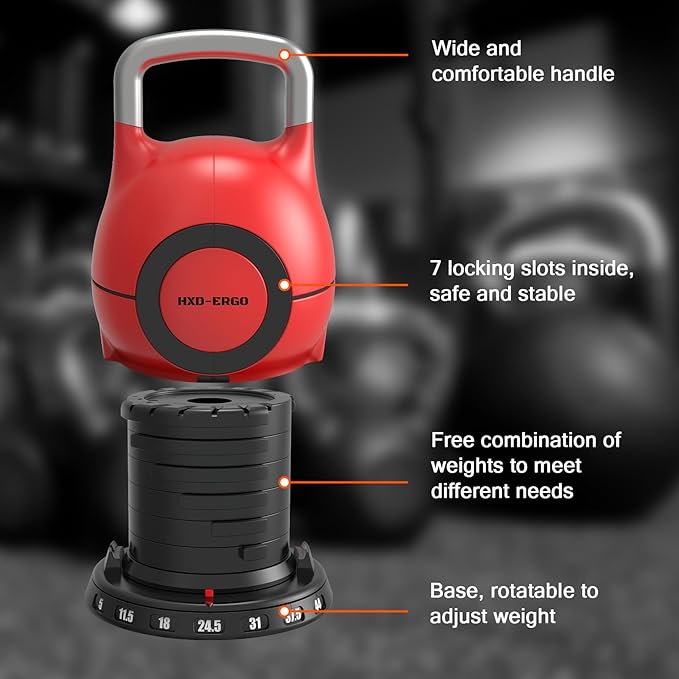 7-in-1 Adjustable Kettlebell, Quick-Adjust Kettlebell for Strength Training, 5-44 LBS Adjustable Weights for Home Gym