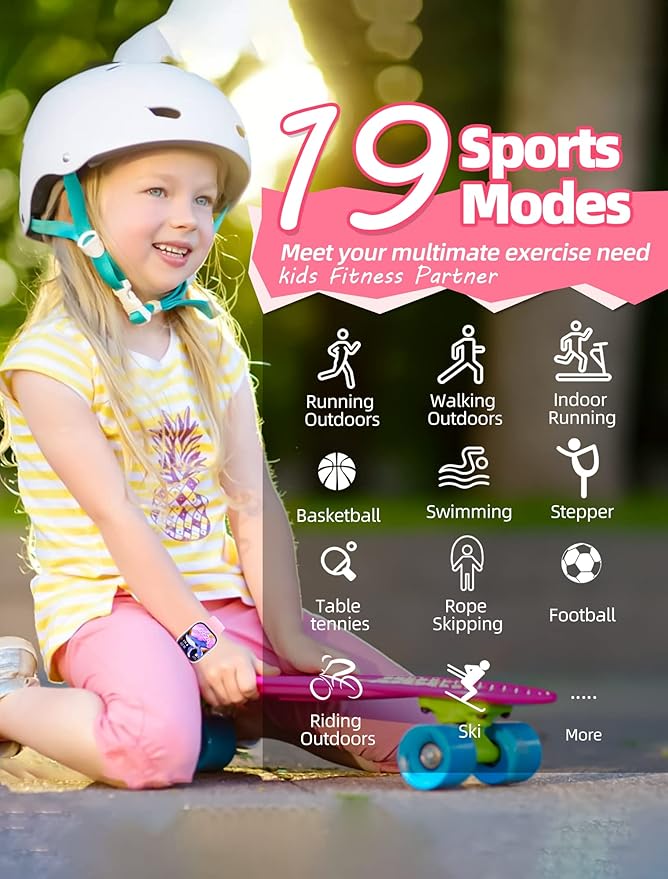 Kids Smart Watch for Girls,IP68 Waterproof Kids Fitness Tracker Watch with 1.5 Inch DIY Face,Heart Rate Sleep Monitor,19 Sport Modes,Calories Counter,Alarm Clock,Great Gifts for Children 6+ (Pink)