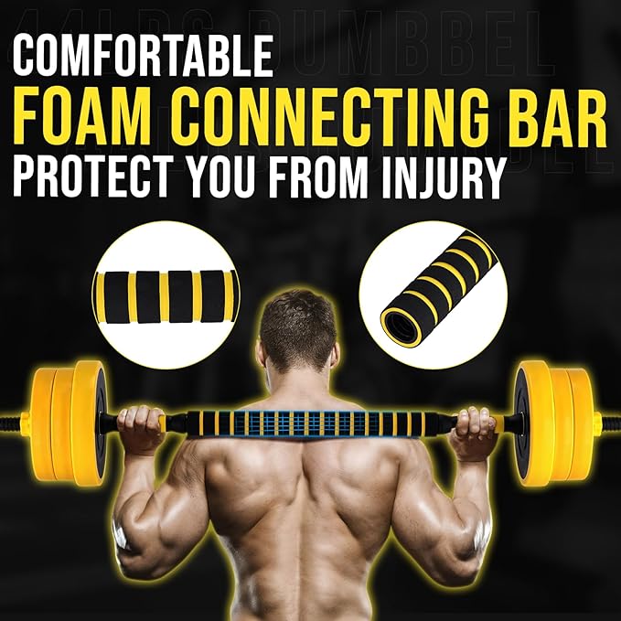 2-In-1 Adjustable Dumbbell Set, Dumbbell and Barbell Set, Yellow