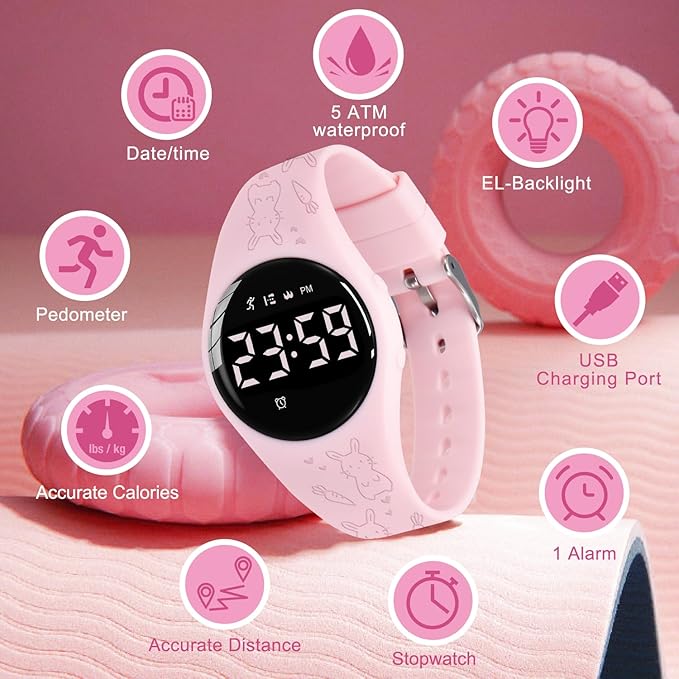 Kids Watches for Girls Boys Digital Sport Watch with Step Counter Pedometer Vibration Alarm Clock, No App Waterproof Fitness Tracker Kids Watch Boys Girls Teens Students Ages 5-16
