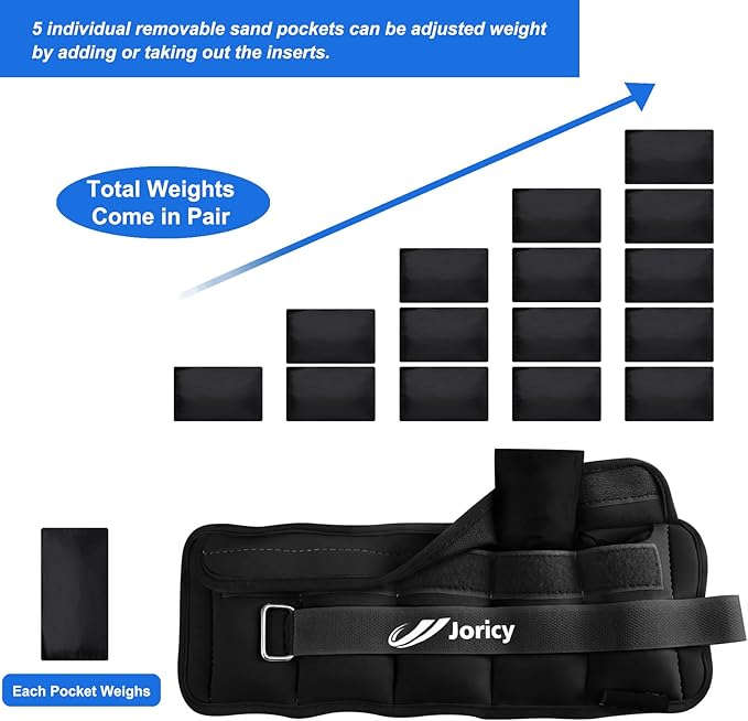 Adjustable Ankle Weights for Women Men Kids 1/2/3/4/5/6/8/10/12/20 1 Pair