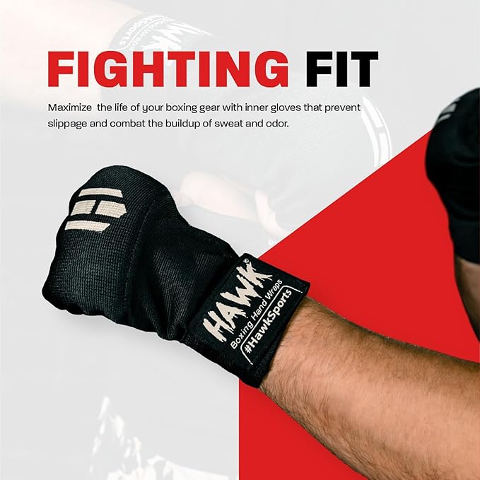 Hawk Padded Inner Gloves Training Gel Elastic Hand Wraps for Boxing Gloves Quick Wraps Men & Women Kickboxing Muay Thai MMA Bandages Fist Knuckle Wrist Wrap Protector Handwraps (Pair)