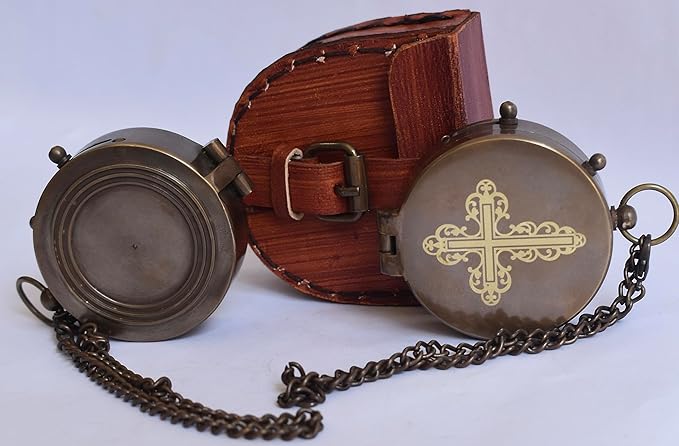 AASIYA Brass Nautical Portable Pocket Compass with Chain