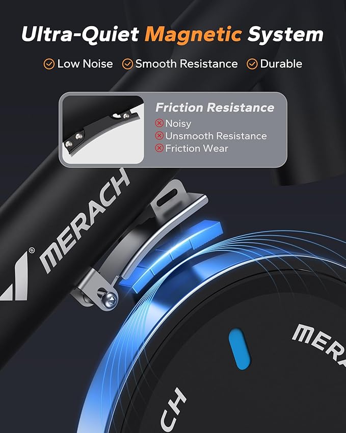MERACH Exercise Bike, Brake Pad Stationary Bike with Exclusive App, Low Noise Indoor Cycling Bike with 300lbs Weight Capacity, Tablet Mount and Fitness Courses for Weight Loss