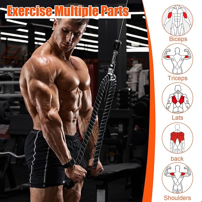 Long Tricep Pull Down Rope Exercise Tricep Rope 55 inch Pull Down Rope with Latch Gym Cable Machine Accessories