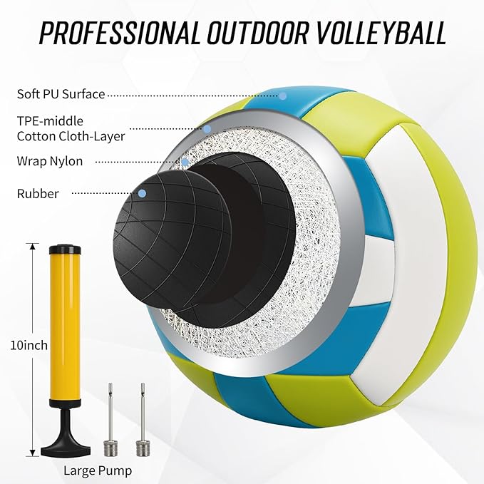 2025 Outdoor Professional Volleyball Net Set for Backyard Beach with Tetoron Net, Adjustable 2" Aluminum Poles, PU Volleyball,Carry Bag - Easy Setup & Anti-Sagg with 2 Tension Adjusters
