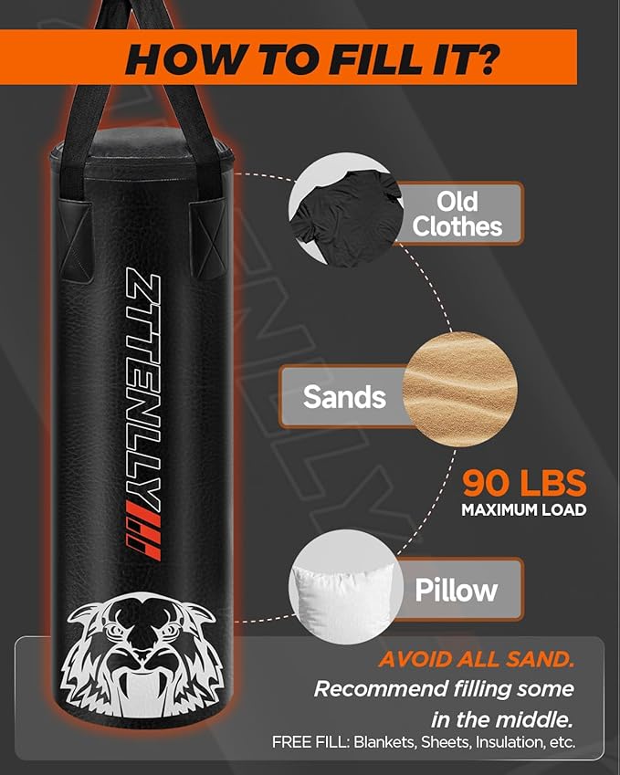 Kids Punching Bag with Gloves - PU Leather & Adjustable Height Strap - Boxing Bag Set for 3-8-14 Years Kids/Youth Great for Boxing, MMA, Kickboxing