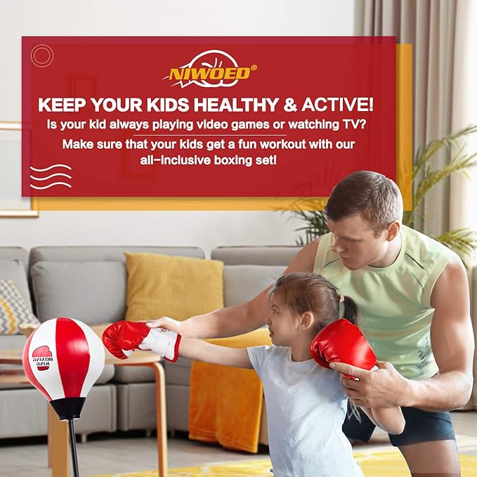 Kids Boxing Set with Stand, Includes Boxing Gloves, Punching Ball & Adjustable Stand, Sensory Sports Toys, Ages 3-10