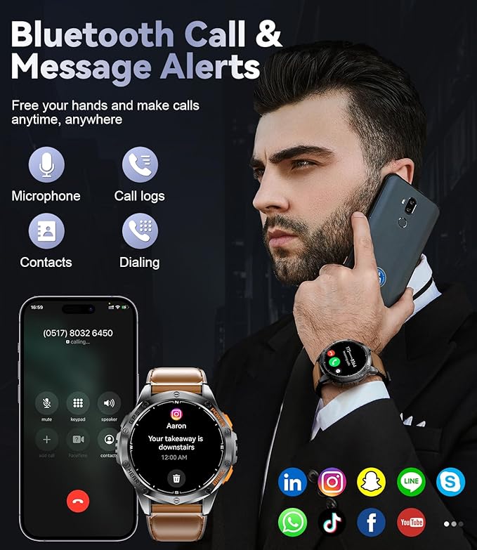 LIGE GPS Military Smart Watch for Men (Answer/Make Calls), 100+ Sports Modes Fitness Smart Watch, LED Flashlight/Compass/45 Days Battery/IP68 Waterproof 1.43'' AMOLED Smartwatch for Android iOS