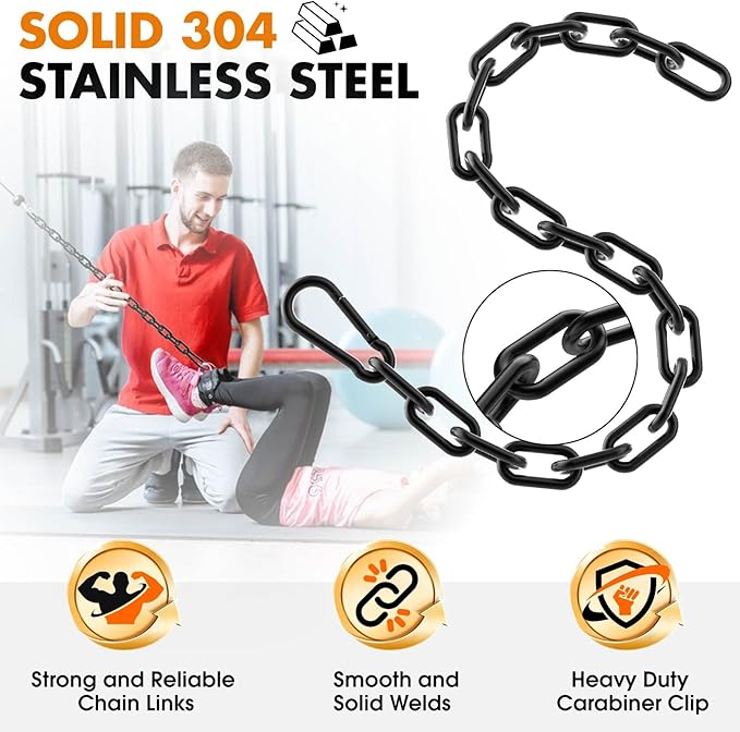 23.6" Gym Fitness Cable Extension Chain, 304 Stainless Steel Cable Machine Extension Accessory, Workout Chain for Home Gym Replacement, Weight Lifting, Triceps Exercise