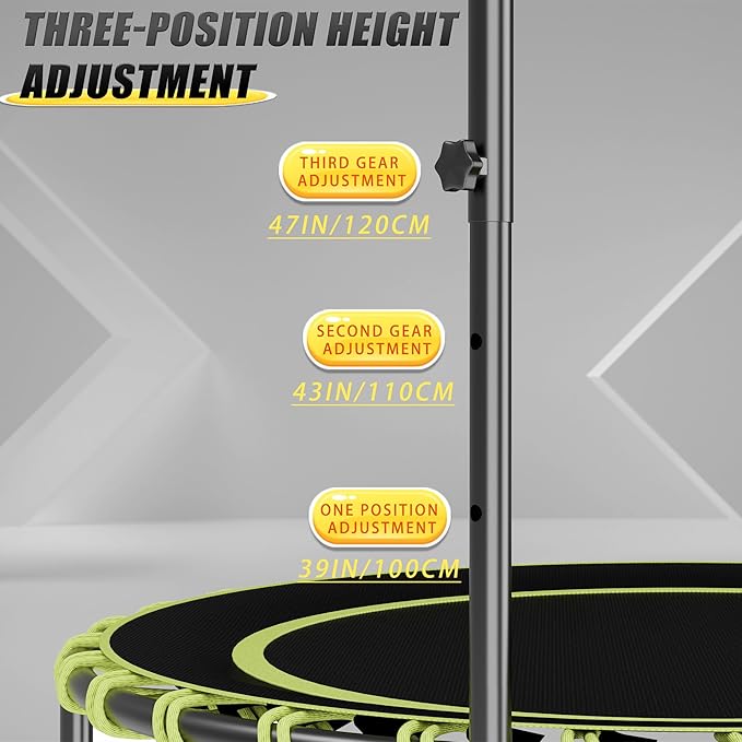 40" Fitness Trampoline with Adjustable Handle Bar Silent Mini Trampoline Bungee Rebounder Jumping Cardio Trainer Workout for Adults - Maximum Load 150 kg