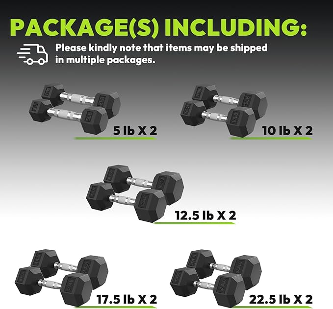 Hex Dumbbell Set, 30-480 lb Set Rubber Encased Exercise & Fitness Dumbbells, Weights Dumbbells Set, Hand Weight for Strength Training