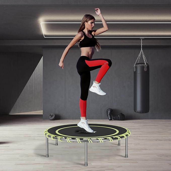 40" Fitness Trampoline with Adjustable Handle Bar Silent Mini Trampoline Bungee Rebounder Jumping Cardio Trainer Workout for Adults - Maximum Load 150 kg