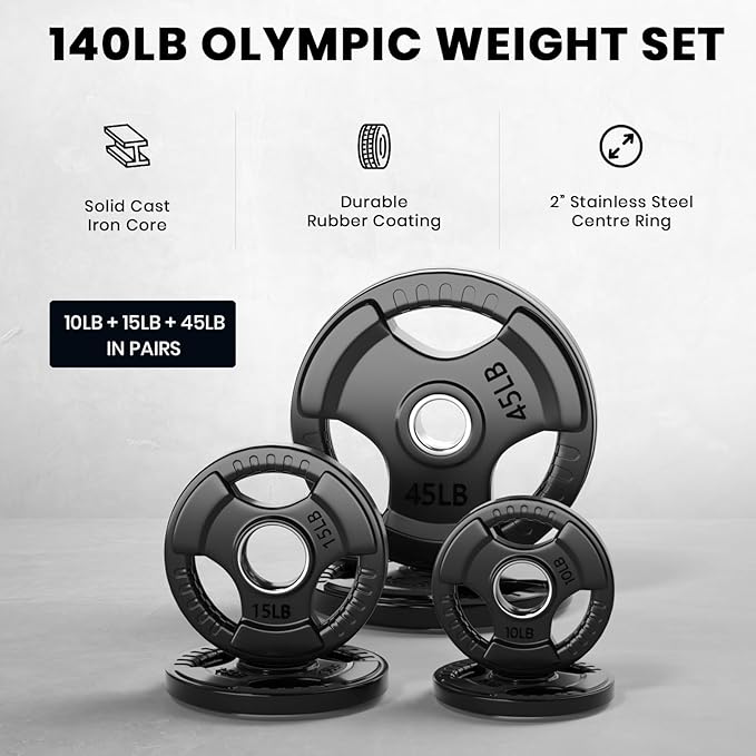 LIONSCOOL 2-Inch Rubber Olympic Grip Weight Plates (2.5-45LB), One