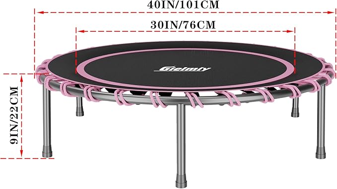 40" Fitness Trampoline with Adjustable Handle Bar Silent Mini Trampoline Bungee Rebounder Jumping Cardio Trainer Workout for Adults - Maximum Load 150 kg