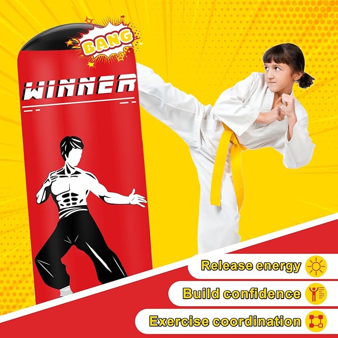 Kids Punching Bag, 67" Stable Inflatable Boxing Bag for Age 5-12, Ninja Karate Taekwondo Training Toy, Christmas Birthday Gift