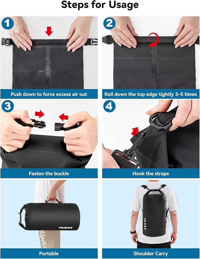 HEETA Waterproof Dry Bag for Women Men(Upgraded Version) 5L/10L/20L/30L/40L Roll Top Lightweight Dry Storage Bag Backpack with Emergency Whistle for Travel, Swimming, Boating, Kayaking, Camping, Beach