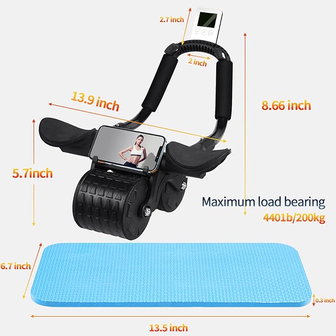 Ab Roller Wheel,with Timer Automatic Rebound Abdominal Wheel,Elbow Support Abs Roller Wheel Core Exercise Equipment