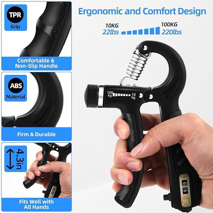 2PCS Grip Strength Trainer with 22-220Lbs (10-100kg) Adjustable Resistance