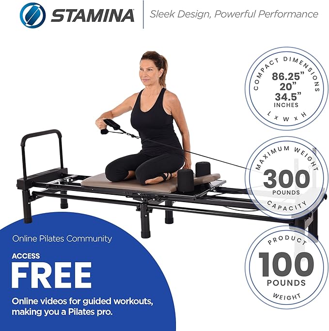 AeroPilates Reformer - Pilates Reformer Workout Machine for Home Gym - Cardio Fitness Rebounder- Up to 300 lbs Weight Capacity, Gray