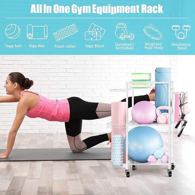 LIANTRAL Yoga Mat Storage Rack - Metal Gym Organizer for Yoga Mats, Foam Rollers & Fitness Equipment, Space Saving Workout Equipment Storage Rack for Home Exercise and Fitness Gear