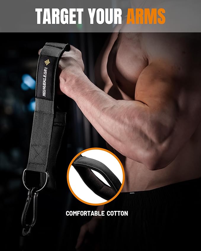 MANUEKLEAR Tricep Rope Cable Attachment Handles, Greater Range of Motion, Tricep Pull Down Rope for Push Downs, Crunches, Facepulls for Professional Gym