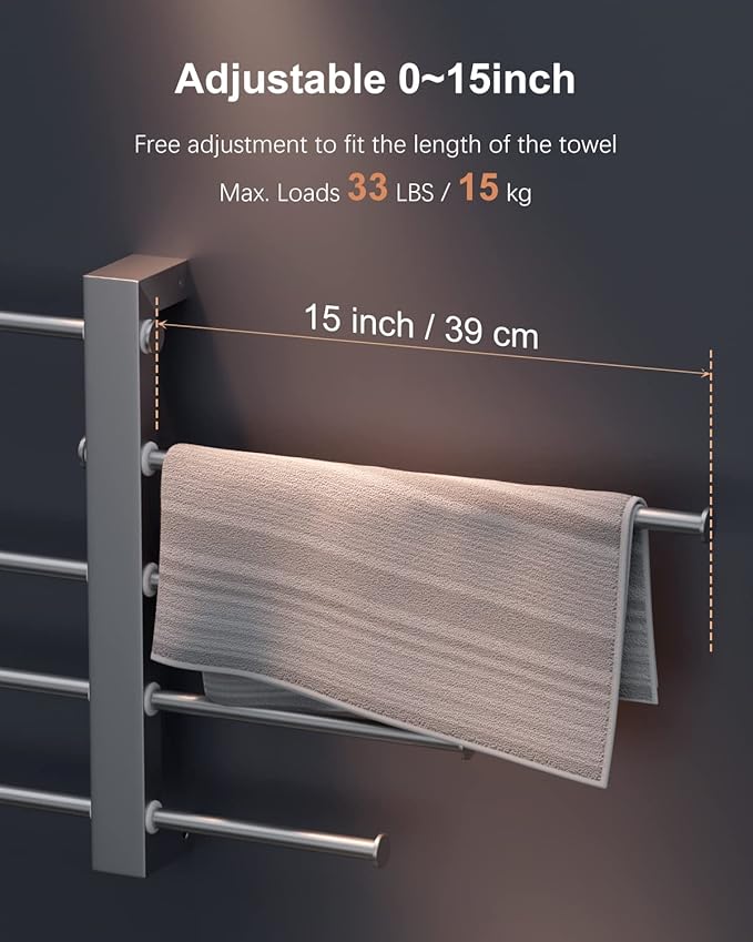 5-Tier Bridge Sliding Bathroom Towel Bar 16 Inch 1.5" Tube