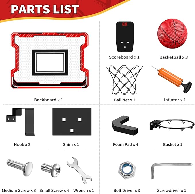 Mini Basketball Hoop Indoor with Scoreboard 3 Balls