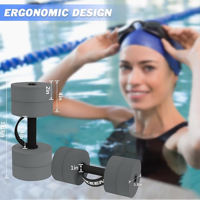Hikeen Aquatic Exercise Dumbbells Water Dumbbell Pool Resistance Aquatic Fitness Barbells with 4 High-Density EVA Foam Pool Weights Dumbbells, for Water Aerobics Weight Loss
