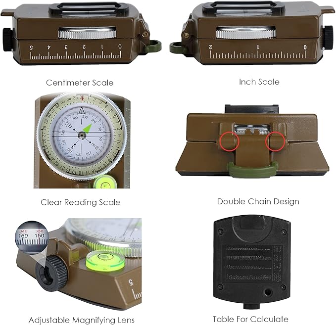 Military Lensatic Compass with Pouch & Lanyard Waterproof