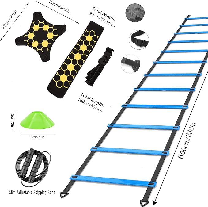 Agility Ladder Soccer Training Accessories Equipment 6m Speed 12 Cones