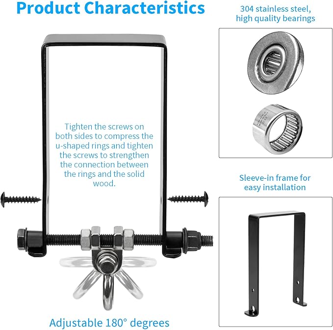 Heavy Duty Swing Hangers, Wooden 180° Swing Set Accessories Hammock Capacity Playground Hammock Chair Rope, Sandbag Porch, Hanging Heavy Punching Bags