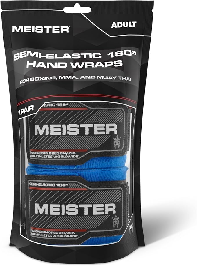 Meister Adult 180" Semi-Elastic Hand Wraps for MMA & Boxing (Pair)