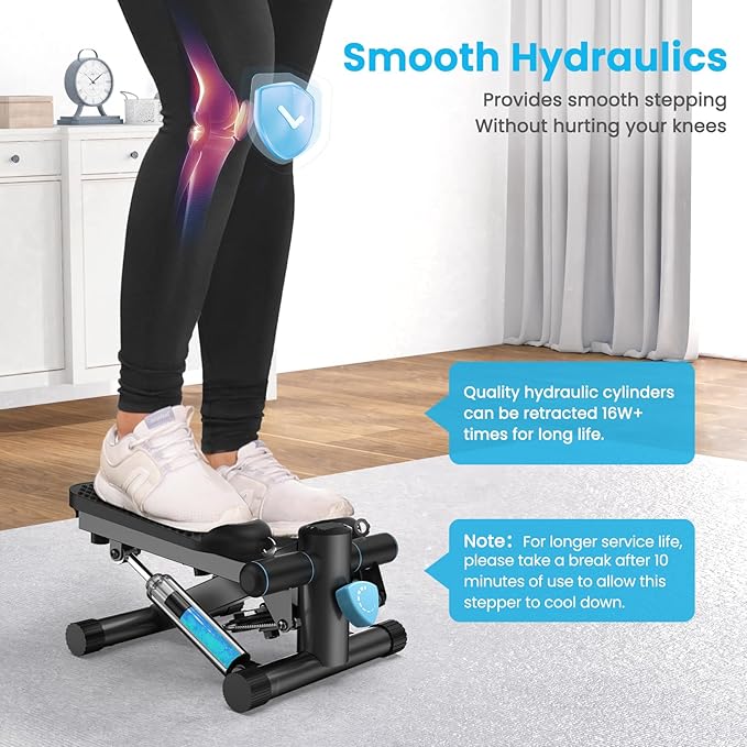 Mini Steppers for Exercise at Home, Stair Stepper Machine with Resistance Bands, 330 lbs Capacity, and LCD Monitor for Home Workout, Full Body Cardio and Walking