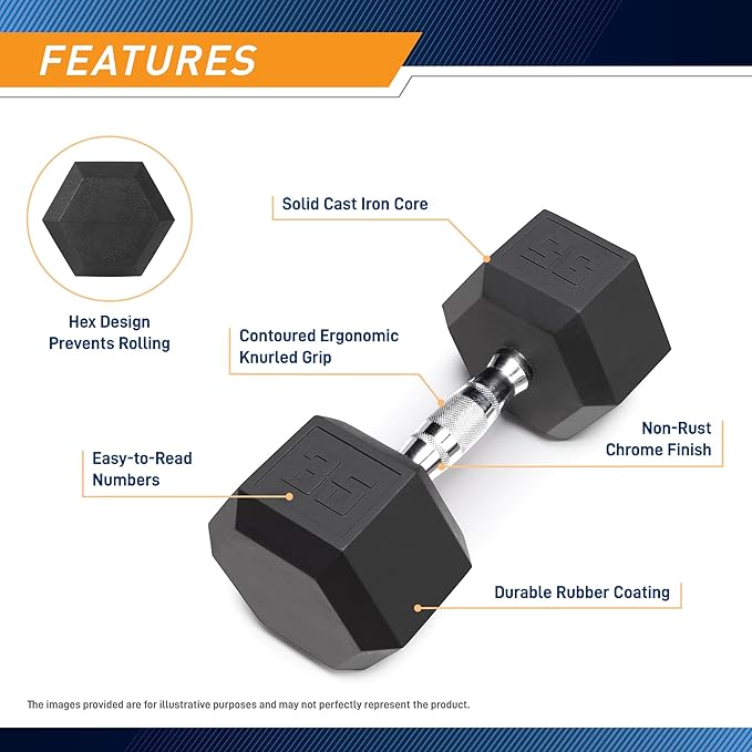 Marcy Rubber Hex Dumbbell - Available for 25lb - 50lb