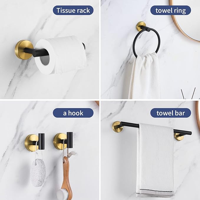 5 Pieces Bathroom Hardware Set Black Gold 2pcs 16 16 inch 2 PCS