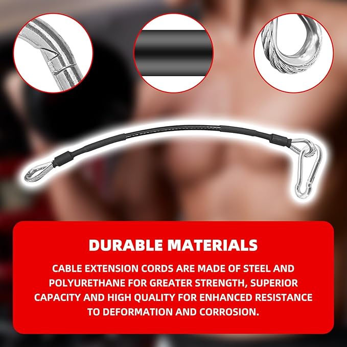 4 Pcs 10" Gym Cable Extension Compatible with Home Gym Accessories, Gym Extension Replacement Cables for LAT/Tricep Pull Down, Leg Extensions Machine