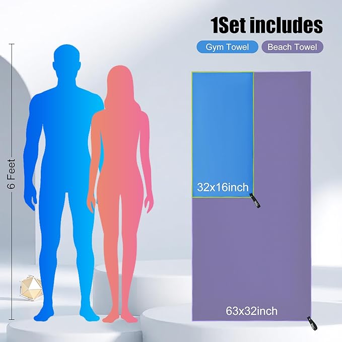 HiiPeak Microfiber Towel 2 Pack 63*32" + 32*16"