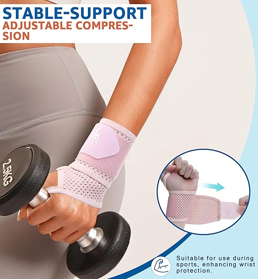HiRui 2-Pack Ultra-Thin Mesh Wrist Wraps - Breathable, Adjustable Wrist Support for Workouts & Daily Use - Unisex Wrist Brace for Pain Relief, Tendonitis, Carpal Tunnel - One Size Fits All (Pink)