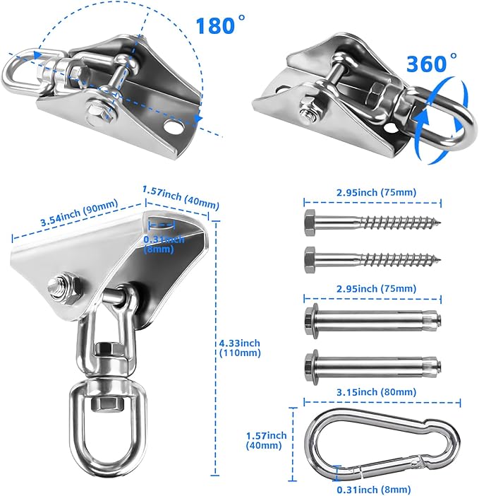 360 Rotation Heavy Bag Chain, Punching Bag Hanger With Stainless Steel Swivel Chain and 4 Snap Hooks, Mount for Hammock, Gym Swing, Yoga Swing, Trapeze