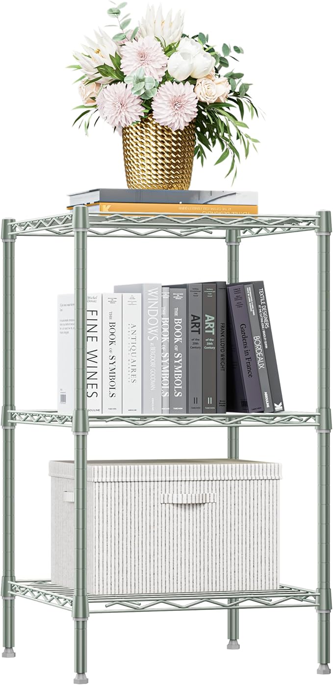 750 lbs 3 Tier Shelf Metal Storage Shelves Shelving Wire Rack Heavy Duty Closet Organizers for Garage Kitchen Bathroom Laundry Light Green 13.8" D x 13.8" W x 25.5" H