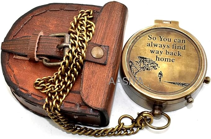 AASIYA Brass Nautical Pocket Compass with Chain and